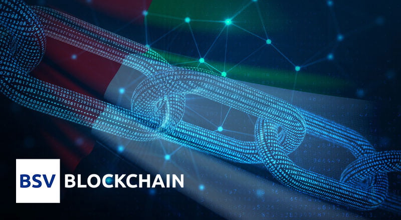 BSV Blockchain logo over digital chain for UAE’s 3-pronged approach to blockchain adoption