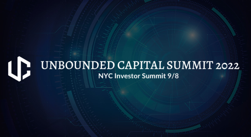 Unbounded Capital Summit logo over digital background poster for NYC investor Summit