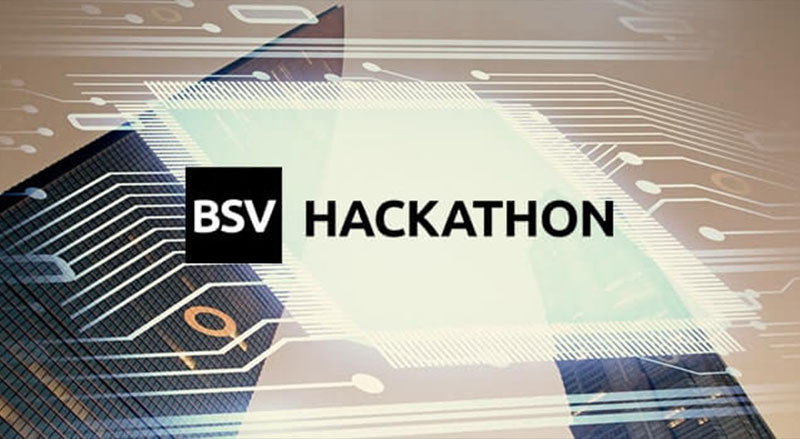 BSV Hackathon logo submission poster over technical background