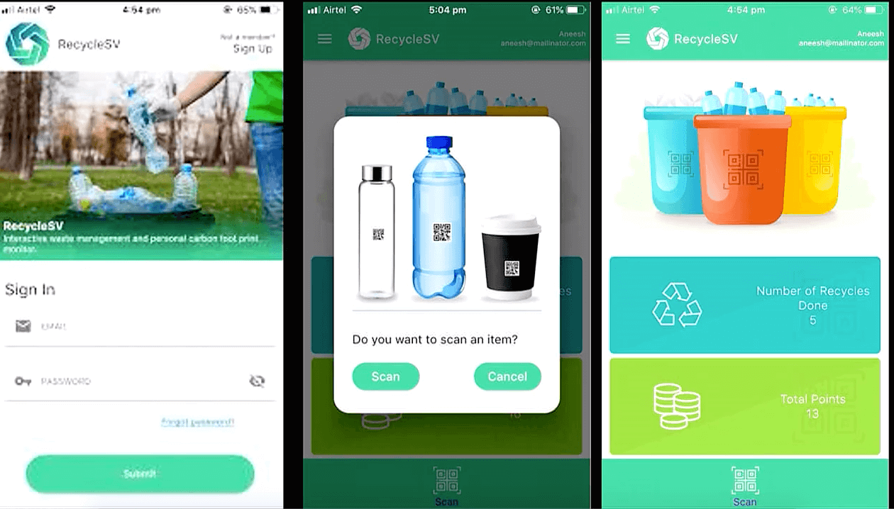 Recycle SV mobile app interface