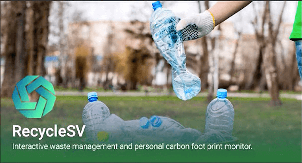 RecylceSV logo over plastic bottle recycling background