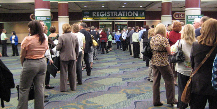 Line at an event hall